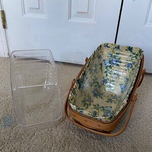 Longaberger 96 Medium Vegetable Basket Rose Trellis Liner Protectors Two Handles